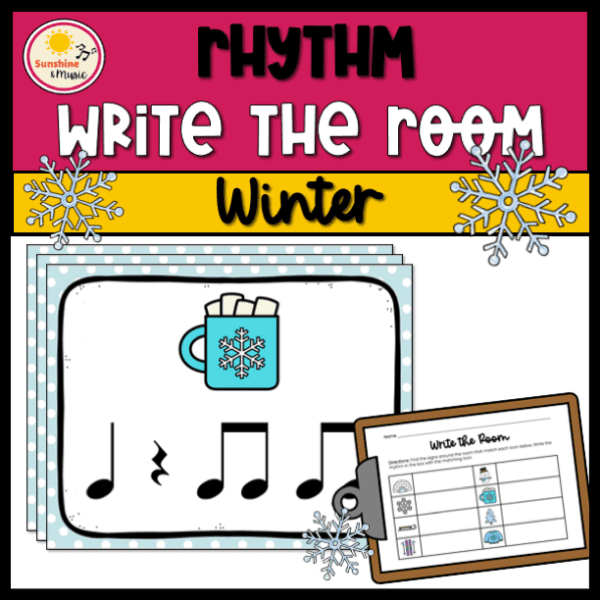 rhythm write the room winter with picture of rhythm writing worksheet and poster