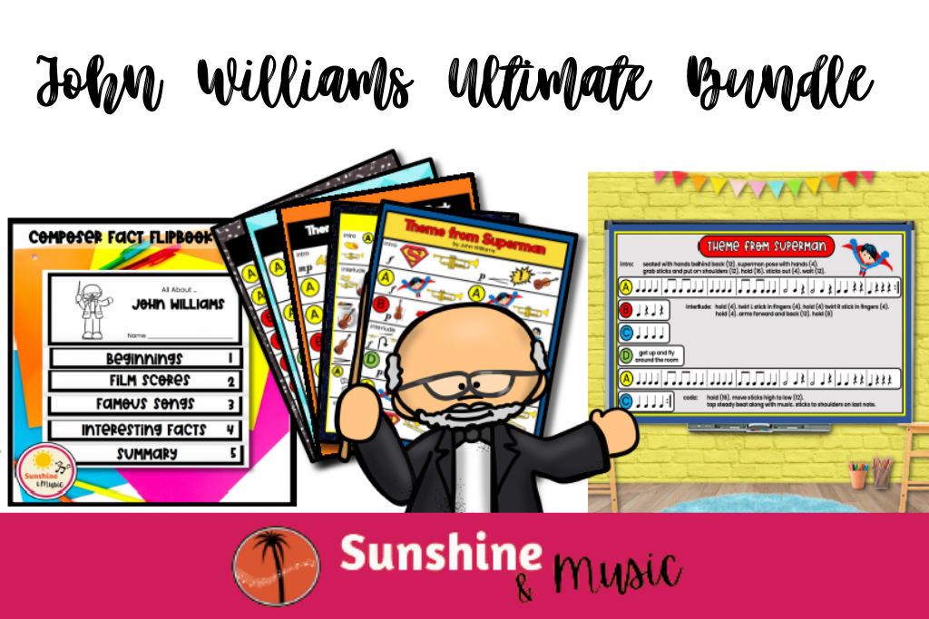 Picture of John Williams Ultimate Lesson Bundle with listening maps, rhythm play alongs and a flip book.
