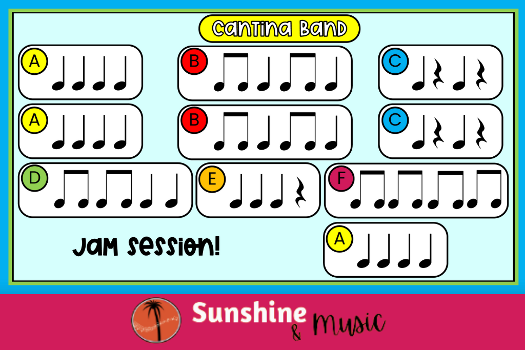 rhythm patterns set to Cantina Band from Star Wars by John Williams