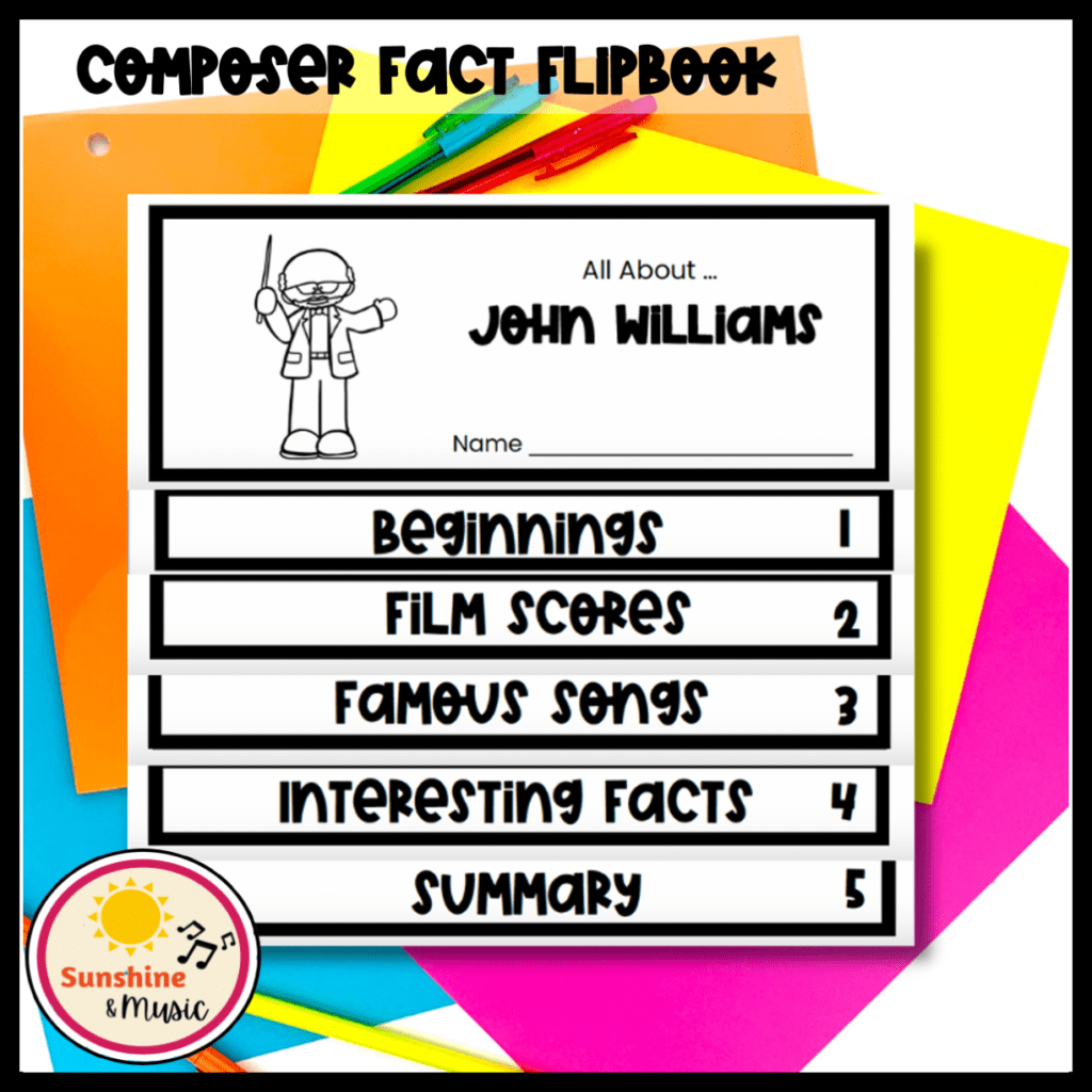 Composer fact flip book about John Williams.
