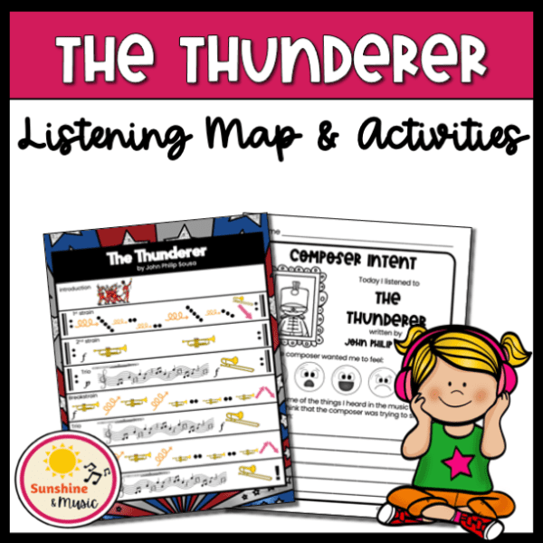 girl listening to The Thunderer March listening map and worksheets