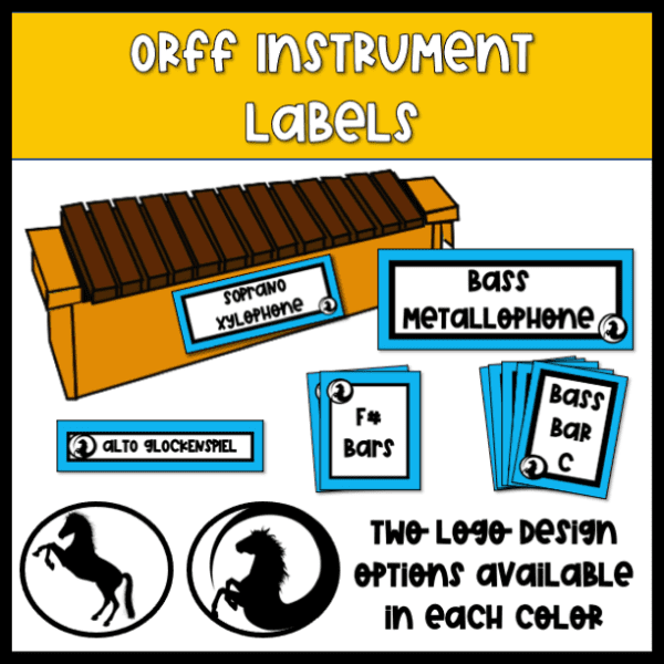 orff instrument labels with horse icon
