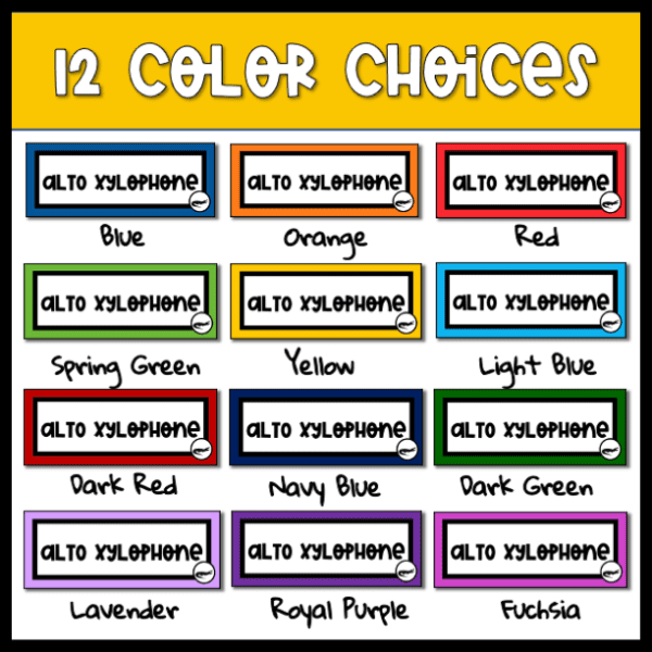 12 color choice for alligator musical instrument labels