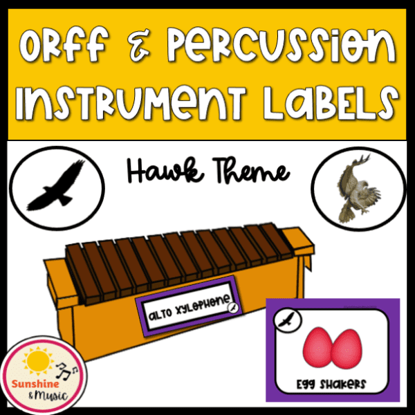 musical instrument labels hawk design for orff and classroom percussion instruments