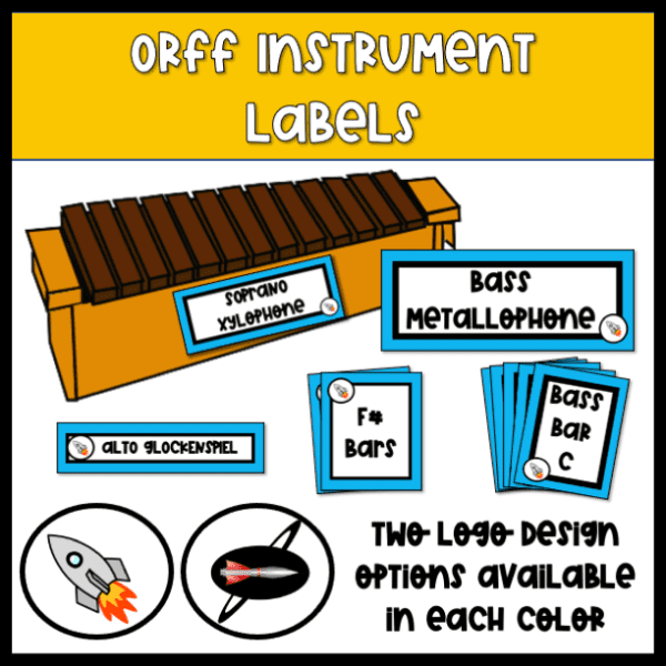 musical instrument labels rocket theme for orff instruments