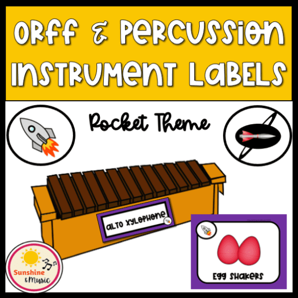 musical instrument labels rocket theme for orff and classroom percussion instruments