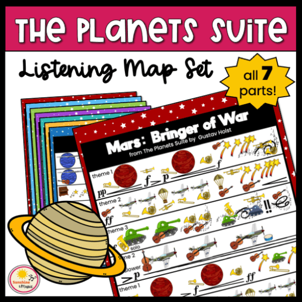 the planets by gustav holst listening map set close up of mars listening map and a picture of Saturn