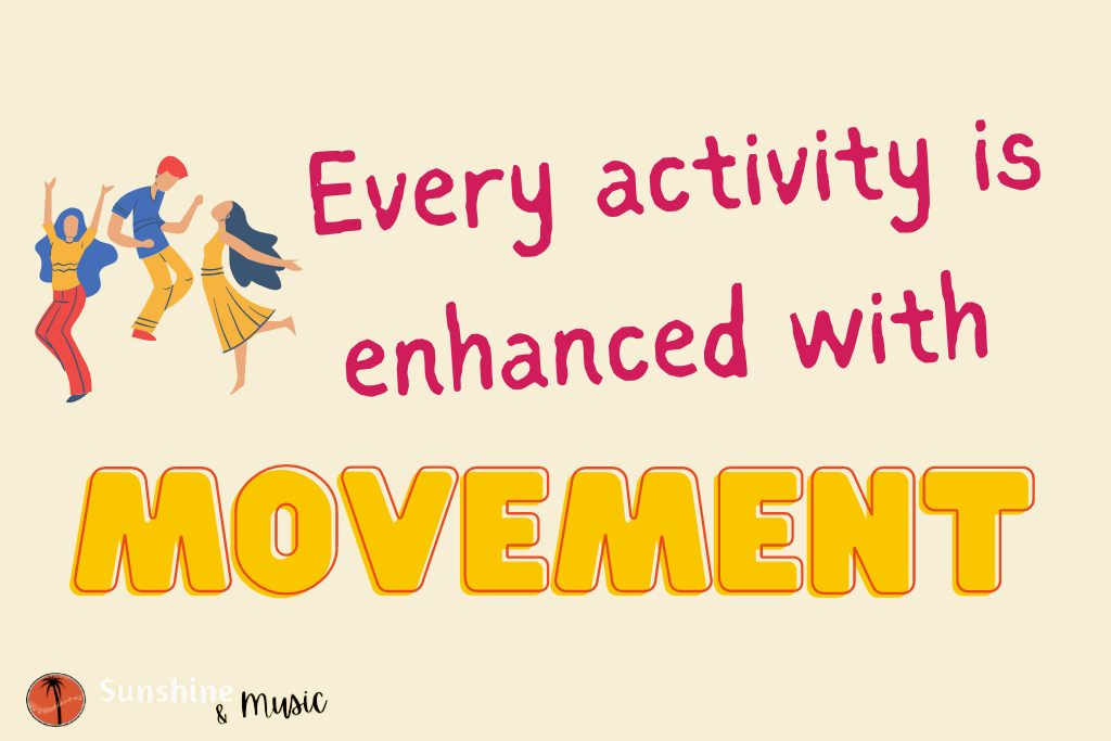 every activity is enhanced with movement with picture of two females and a male dancing
