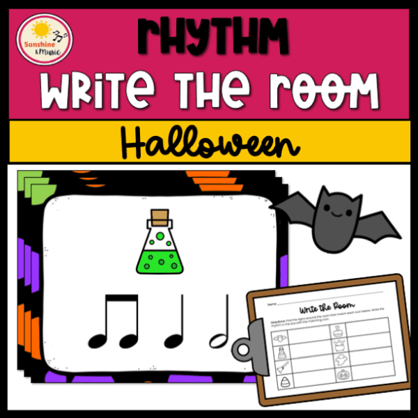 write the room rhythm halloween with picture of rhythm poster with a potion on it