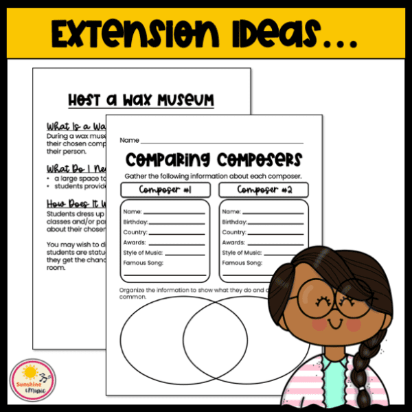 extension ideas for composer research project including wax museum and compare and contrast